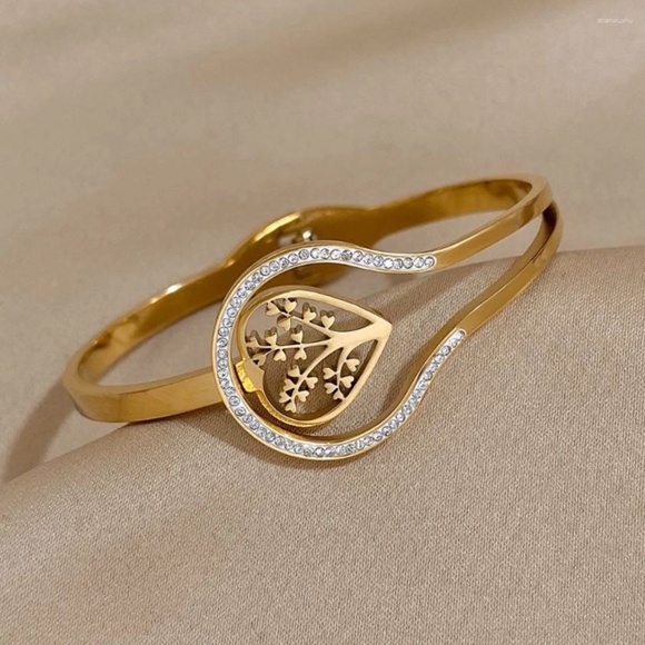 🌳.	“Tree of Life 18k Gold Plated Stainless Steel CZ Bangle” ' - Picture 11 of 16